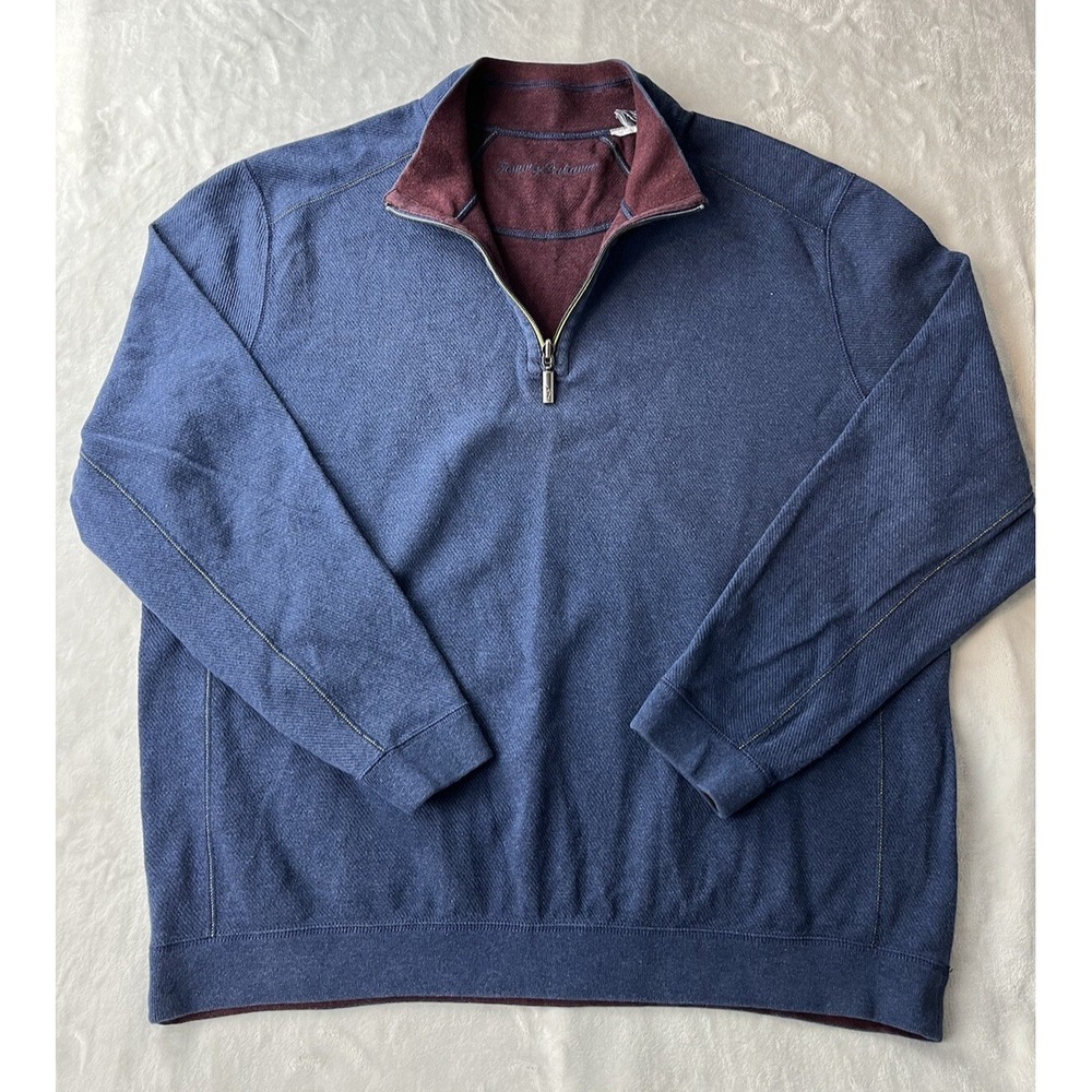 TOMMY BAHAMA Sweater Men 2XL Navy 1/4 Zip Reversible Pullover Sweatshirt